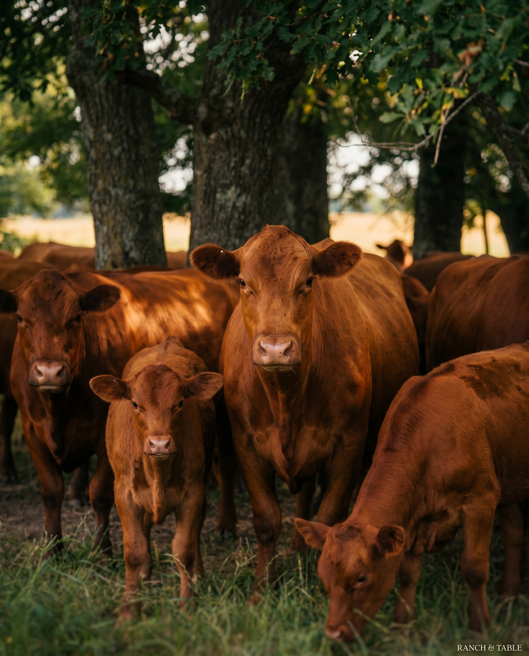 A black Angus cow in tall Texas pasture grass at golden hour.